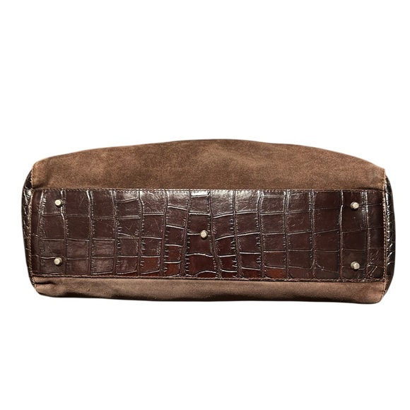 Furla Brown Suede and Croc Embossed Leather Handbag - Picture 3 of 6